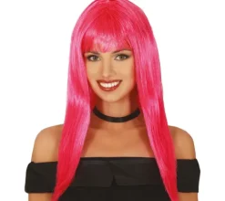 Peruka z grzywką długa różowa PINK NEON