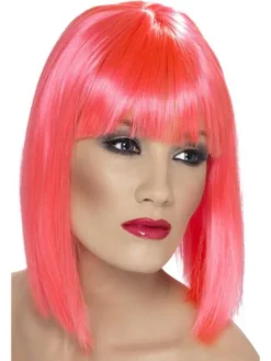 Peruka z grzywką PINK NEON różowa