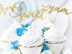 Pikery toppery napisy love sweet yum złote dekoracje muffinek tortu 6 szt