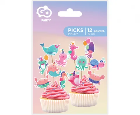 Pikery toppery na tort WODNY ŚWIAT dekoracje 12 szt.