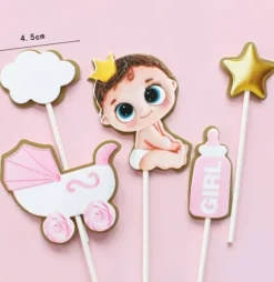 Pikkery Toppery na tort Baby Shower 5 szt. dziewczynka
