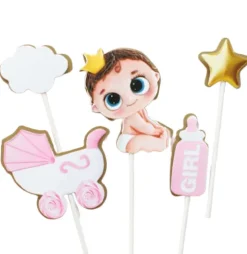 Pikkery Toppery na tort Baby Shower 5 szt. dziewczynka