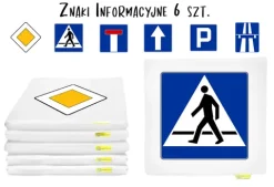 Poduszki kwadratowe ekoskóra ZNAKI drogowe INFORMACYJNE 3 cm 6 szt.