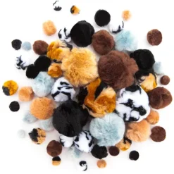 Pompony akrylowe MIX ANIMAL PRINTS 56 szt