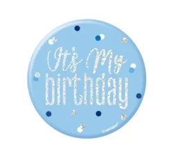 Przypinka urodzinowa badge niebieski "It"s my birthday"