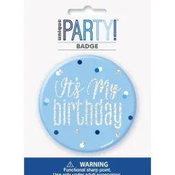 Przypinka urodzinowa badge niebieski "It"s my birthday"
