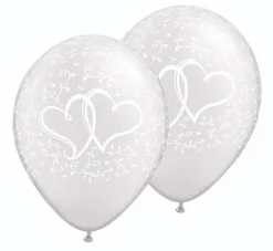 QL11 cali 25 szt okrągłe z nadrukiem 2 BIAŁYCH SERC i PNĄCZ balon perłowy metalizowany
