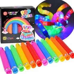 Rurki Sensoryczne ŚWIECĄCE LED zabawka edukacyjna gąsienica 12 szt.