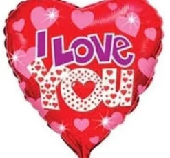 Serce I Love You fioletowo-biały napis czerwony balon foliowy 18''