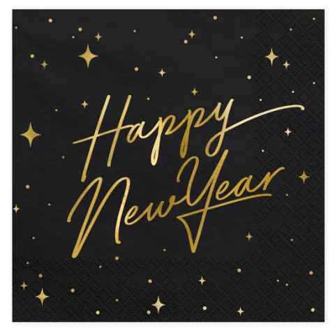 Serwetki na Sylwestra Happy New Year CZARNE 33 x 33 cm 20szt