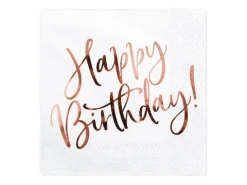 Serwetki papierowe Happy Birthday Złoty róż 33 x 33 cm 20 szt.