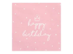 Serwetki papierowe Happy Birthday Różowe 33 x 33 cm 20 szt.