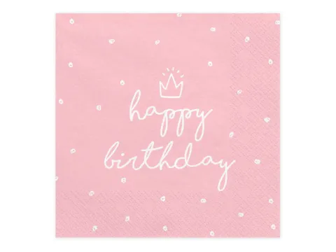 Serwetki papierowe Happy Birthday Różowe 33 x 33 cm 20 szt.