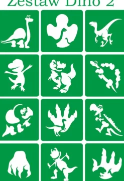 Szablony do tatuaży brokatowych Zestaw Dino 2 12 szt.