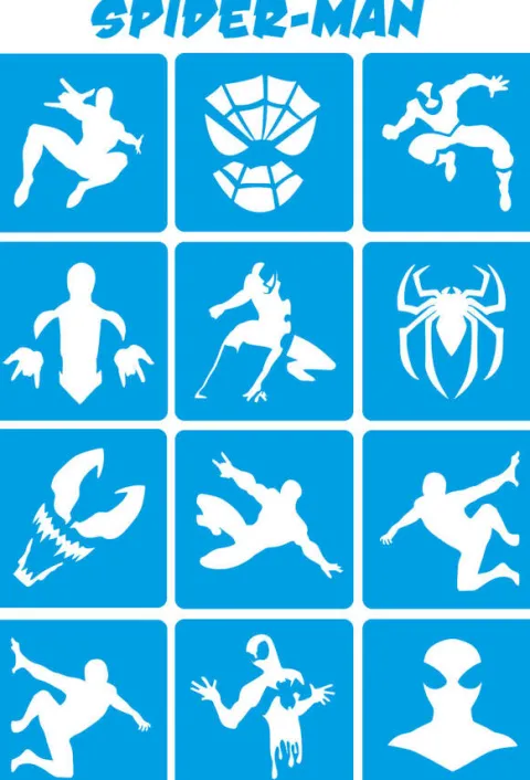 Szablony do tatuaży brokatowych Zestaw Spider-Man 12 szt.