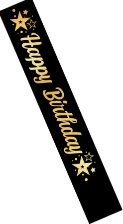 Szarfa urodzinowa satynowa czarna Happy Birthday