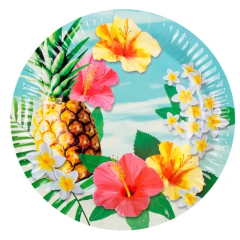 Talerze papierowe wzór kwiaty hawajskie Paradise 10 szt. 23 cm