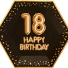 Talerzyki papierowe czarne w złote gwiazdki - 18 HAPPY BIRTHDAY
