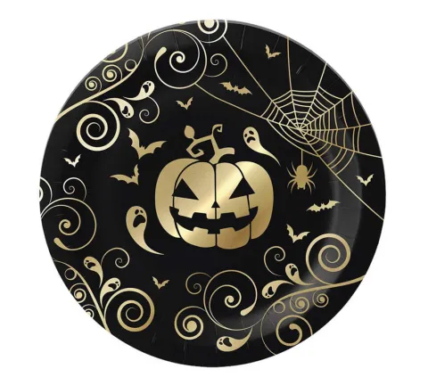 Talerzyki papierowe Dynia Pajęczyny HALLOWEEN 23 cm 6 szt.