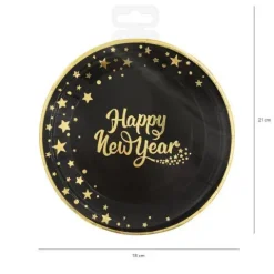 Talerzyki papierowe Happy New Year Sylwester 18 cm 6 szt.