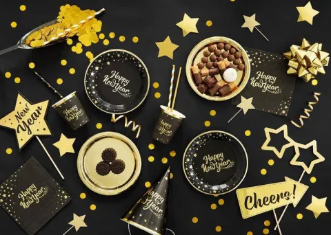 Talerzyki papierowe Happy New Year Sylwester 18 cm 6 szt.