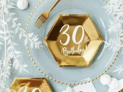 Talerzyki papierowe 30th Birthday złote 20 cm 6 szt.