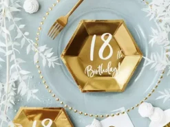 Talerzyki papierowe 18th Birthday złote 20 cm 6 szt.