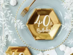 Talerzyki papierowe 40th Birthday złote 20 cm 6 szt.