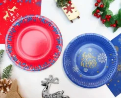 Talerzyki papierowe świąteczne LET IT SNOW jemioła