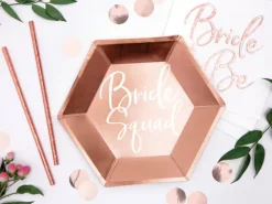 Talerzyki papierowe Bride Squad złoty róż 23cm 6 szt.