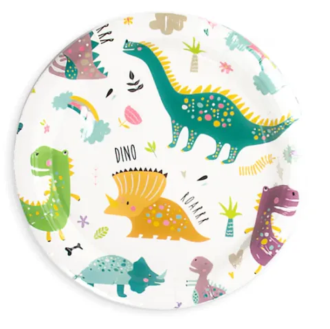 Talerzyki papierowe Dinozaury okrągłe 18,5cm 6 szt