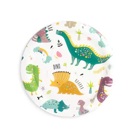 Talerzyki papierowe Dinozaury okrągłe 18,5cm 6 szt