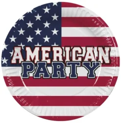 Talerzyki papierowe flaga USA, American Party okrągłe 23 cm 10 szt.