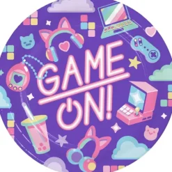Talerzyki papierowe Gaming Party fioletowe 23 cm 8 szt.