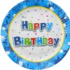Talerzyki papierowe Happy Bithday niebieskie okrągłe 18cm 6 szt