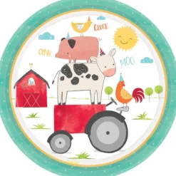 Talerzyki papierowe okrągłe FARMA zwierzątka traktor 23 cm 8 szt.