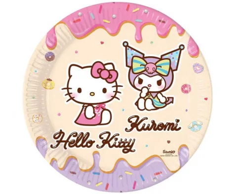 Talerzyki papierowe okrągłe Hello Kitty Kuromi 23cm 8 szt.