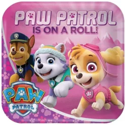 Talerzyki papierowe Psi Patrol dla dziewczynki kwadrat 23 cm
