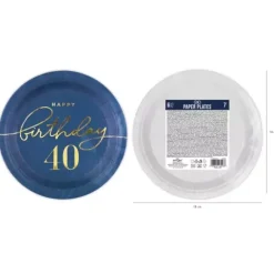 Talerzyki papierowe 40 URODZINY granatowe 18 cm 6 szt.