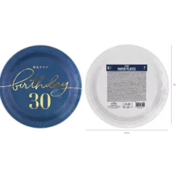 Talerzyki papierowe 30 URODZINY granatowe 18 cm 6 szt.