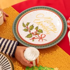 Talerzyki papierowe świąteczny wzór gałązka Merry Christmas 23 cm 10 szt.