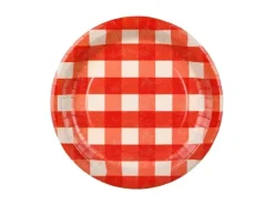 Talerzyki papierowe w kratę czerwone BBQ 27 cm 6 szt.