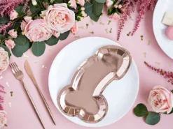 Talerzyki papierowe złoty róż Penis 26,5 x 15,5 cm 6 szt.