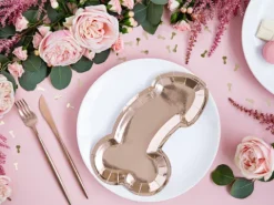 Talerzyki papierowe złoty róż Penis 26,5 x 15,5 cm 6 szt.