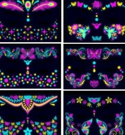 Tatuaże zmywalne wodne do twarzy fluorescencyjne UV mix wzorów