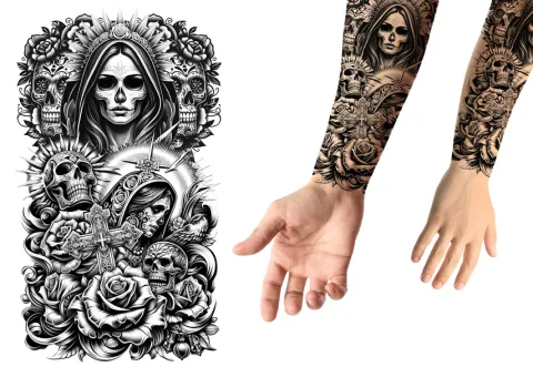 Tatuaż zmywalny wodny Catrina duży rękaw