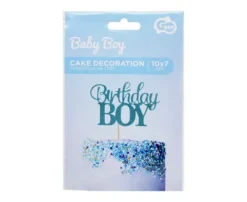 Topper dekoracyjny na tort BIRTHDAY BOY brokatowy 10 x 7 cm