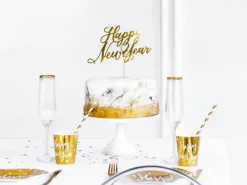 Topper dekoracyjny na tort Happy New Year Sylwester złoty