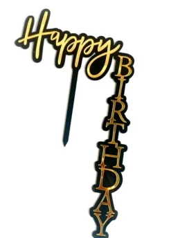 Topper dekoracyjny na tort Happy Birthday pionowy czarny
