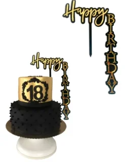 Topper dekoracyjny na tort Happy Birthday pionowy czarny